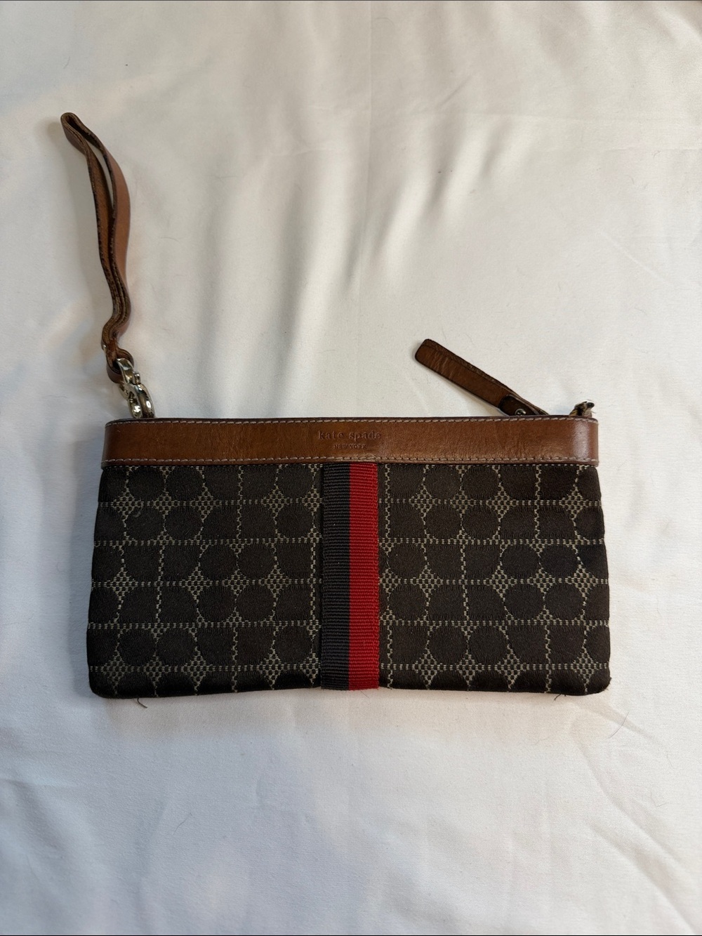 kate spade Brown and Red Stripe Canvas Wristlet